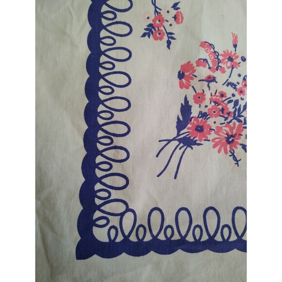 Vintage 50s Floral Tablecloth Pink Purple Floral Spring Botanical 49" Sq… - Picture 2 of 5
